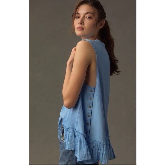 NEW Anthropologie Pilcro Sky Blue Babydoll Ruffle Muscle Tank Small or Medium - Picture 4 of 5